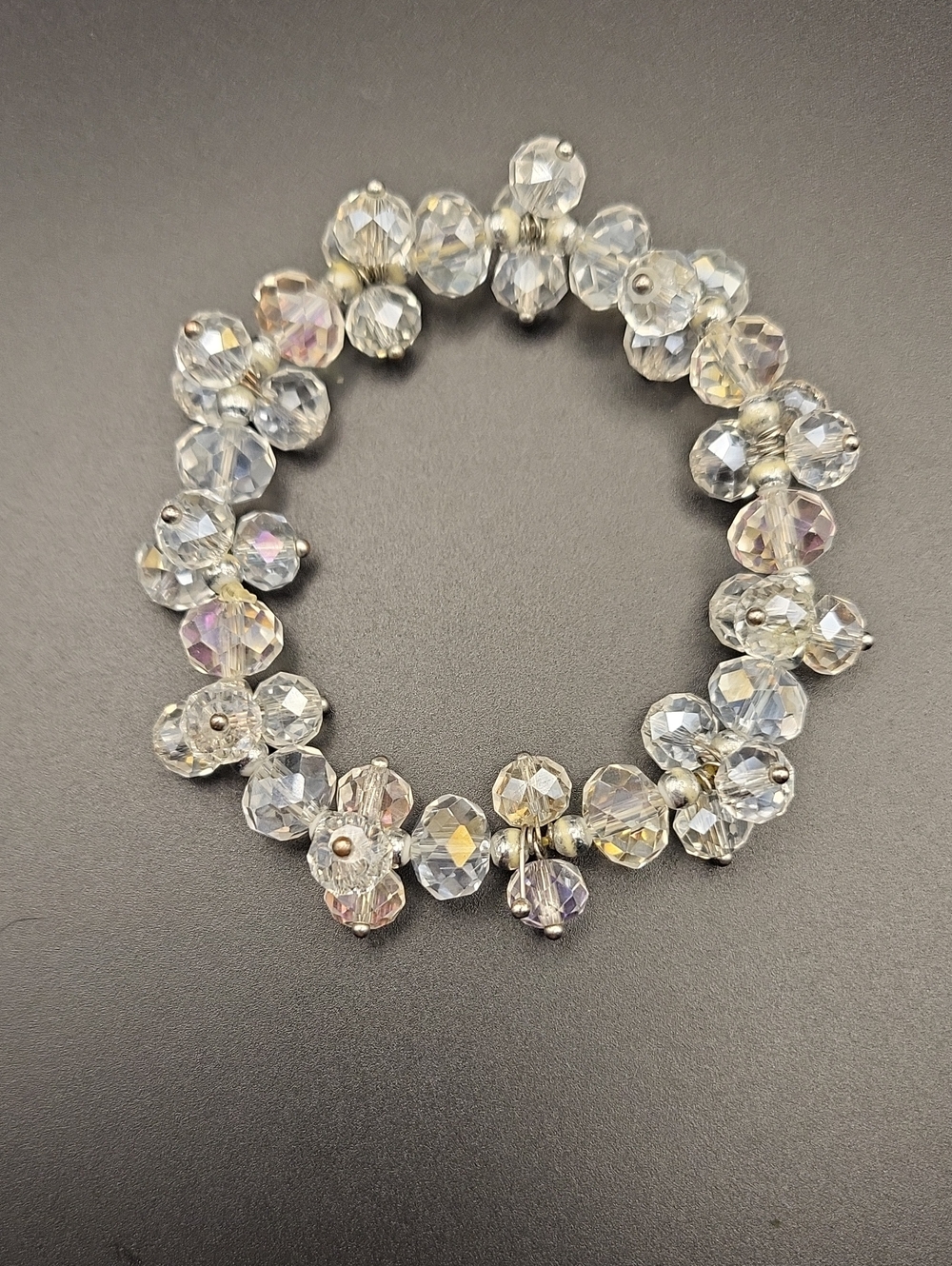 Crystal Bead Stretch Bracelet - Clear Multi-Color Sparkle